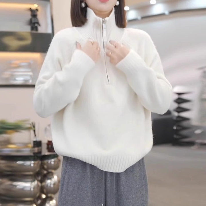Damen Strickpullover mit hohem Kragen und praktischem Reißverschluss Drune