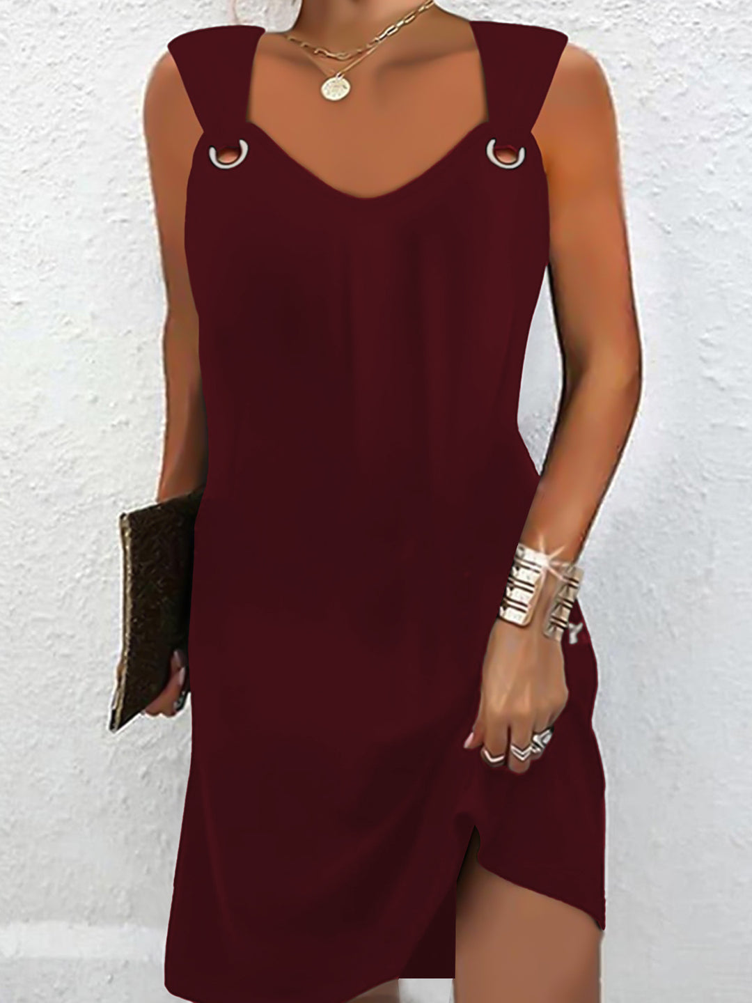 Damen minimalistisch gestaltetes Kleid mit schulterfreien Riemen und seitlichem Schlitz Drune