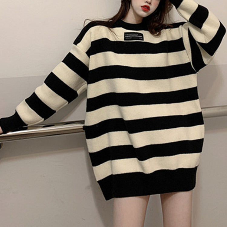 Damen kuscheliger Pullover mit breiten Streifen und weichem Material Drune