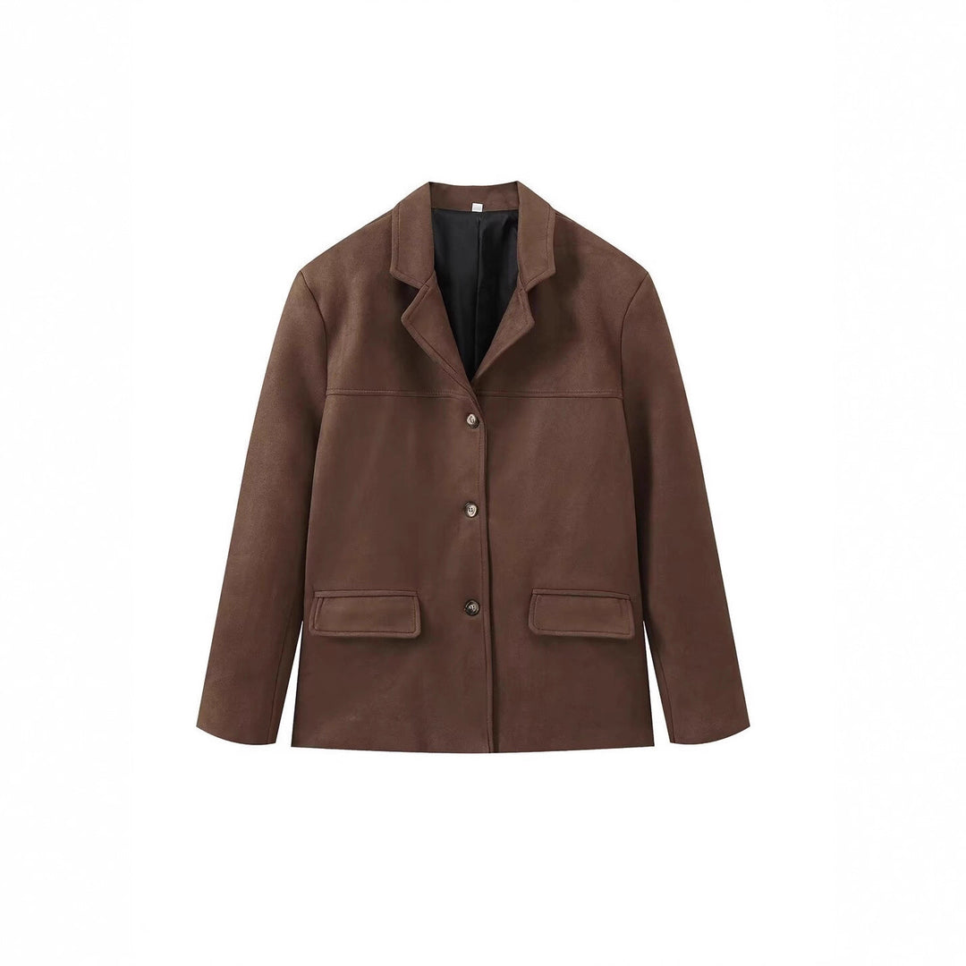 Damen elegante Kunstlederjacke mit aufgesetzten Taschen Drune