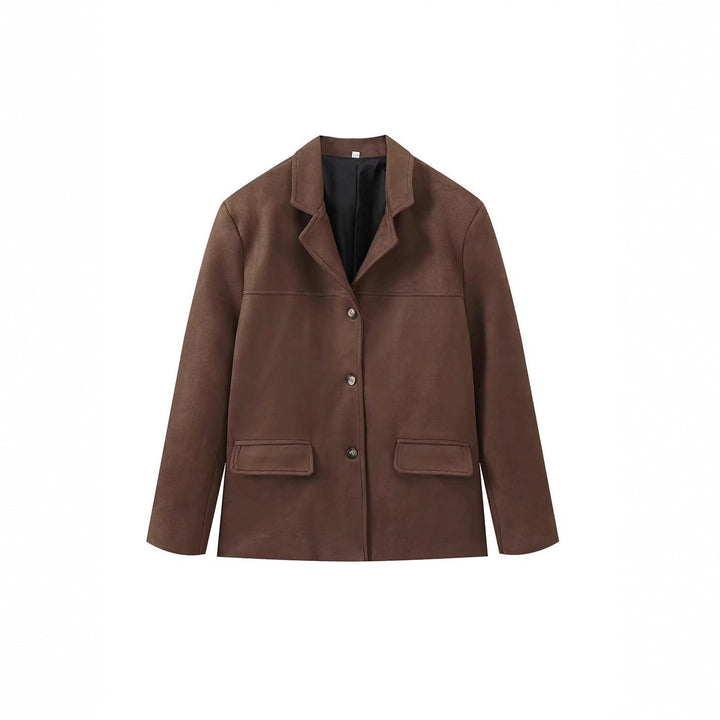 Damen elegante Kunstlederjacke mit aufgesetzten Taschen Drune