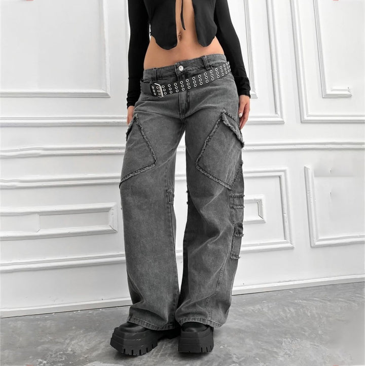 Damen Cargo-Jeans im lässigen Vintage-Style mit auffälligen Applikationen Drune