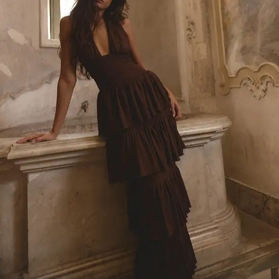 Damen Festliches Maxikleid mit Volantröcken Drune