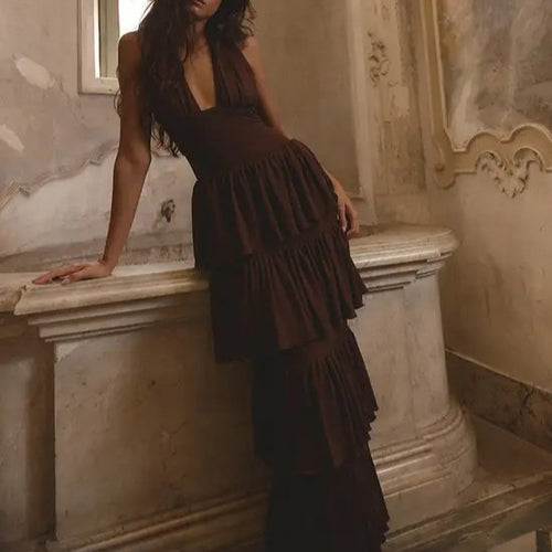 Damen Festliches Maxikleid mit Volantröcken Drune