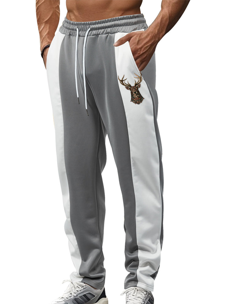 Herren nan sportive Trackpants mit seitlichen Kontrastbahnen elastischem Bund Kordelzug und Hirschstickerei Drune