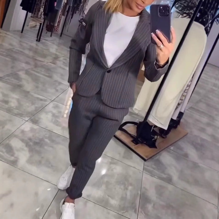 Damen Elegantes Blazer-Ensemble mit modischen Streifen und tailliertem Schnitt Drune