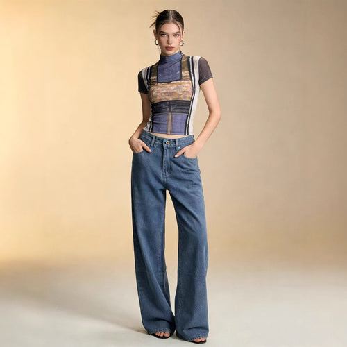 Damen nan hochgeschnittene extra-lange Schlagjeans mit weitem Bein und cleanem Five-Pocket-Schnitt Drune