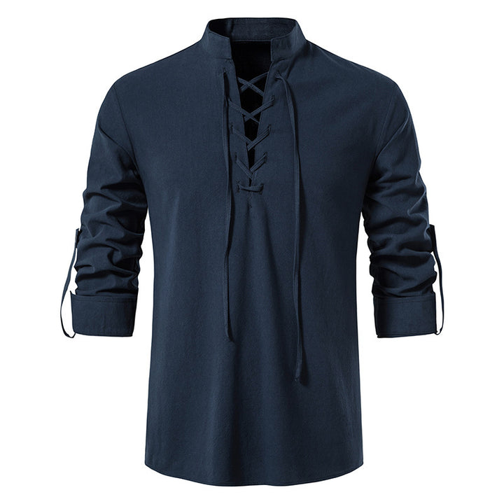Herren lässiges Baumwollhemd mit Lacing-Design Drune