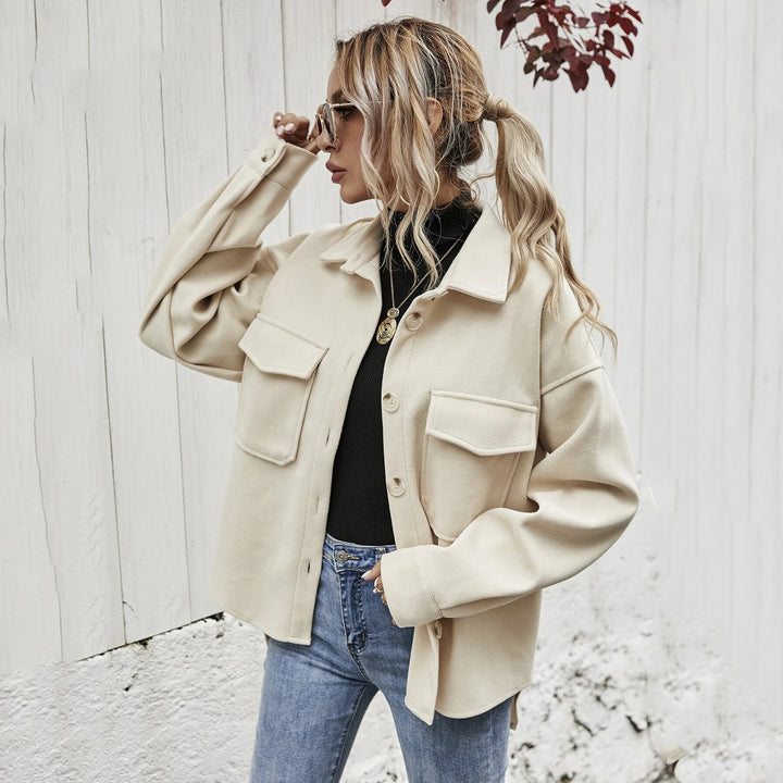 Damen elegante Oversized Jacke mit aufgesetzten Taschen und modischem Kragen Drune