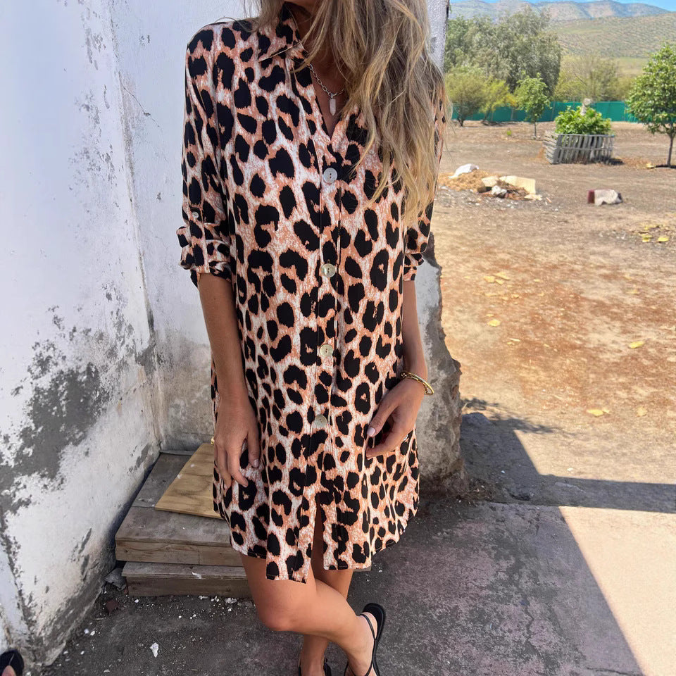 Damen Hemdblusenkleid im trendigen Leopardenmuster Drune