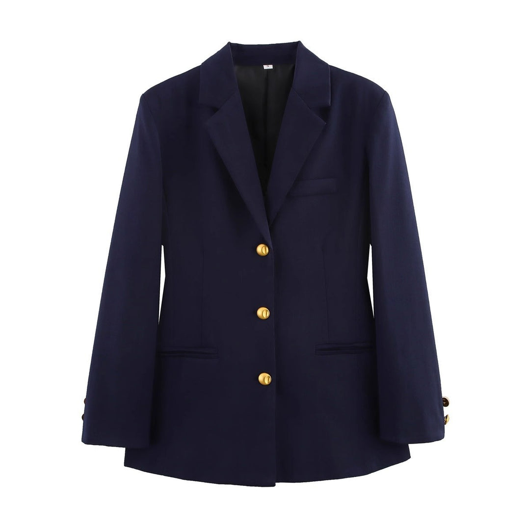 Damen Karierter Blazer mit goldenen Knopfdetails Drune