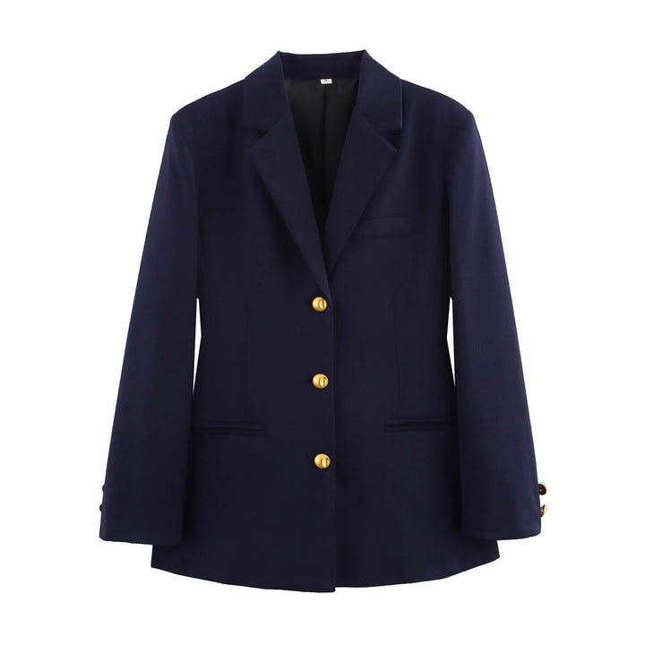 Damen Karierter Blazer mit goldenen Knopfdetails Drune