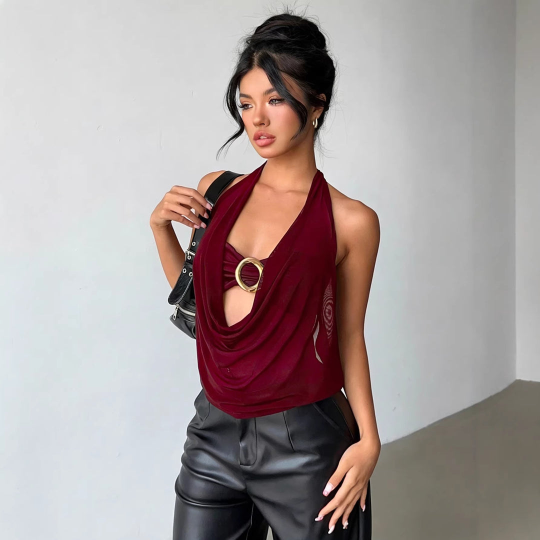 Damen Hochwertiges Wickeltop mit dekorativem Ringdetail Drune