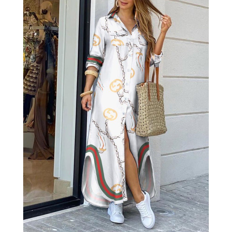 Damen Langarmkleid mit stilvollem Print und femininer Silhouette Drune