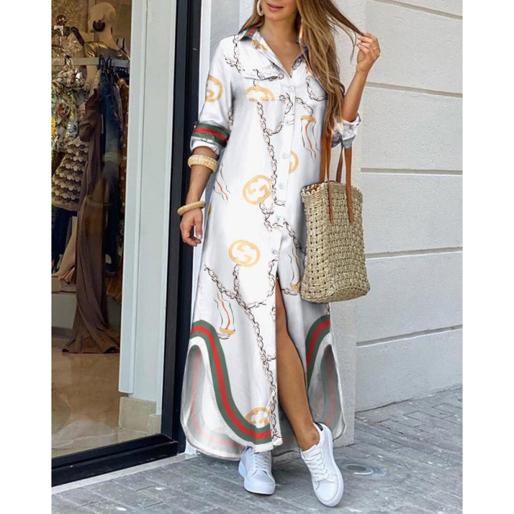 Damen Langarmkleid mit stilvollem Print und femininer Silhouette Drune