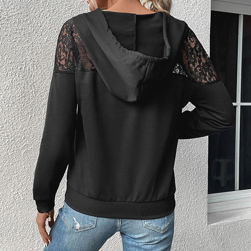 Damen Kapuzenpullover mit Spitzenakzenten und lässiger Passform Drune