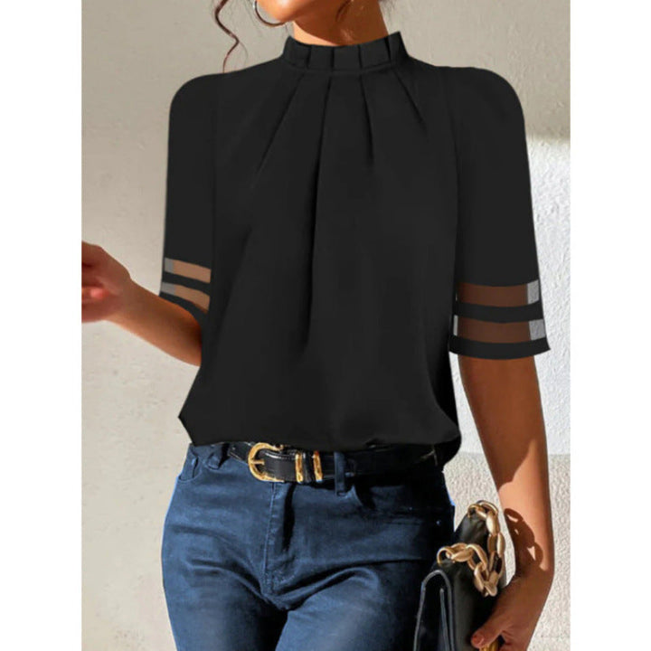 Damen elegante Bluse mit transparenten Ärmeln Drune