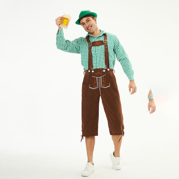 Herren nan moderne Samt-Trachtenkniebundhose mit dekorativer Stickerei und verstellbaren Trägern Drune