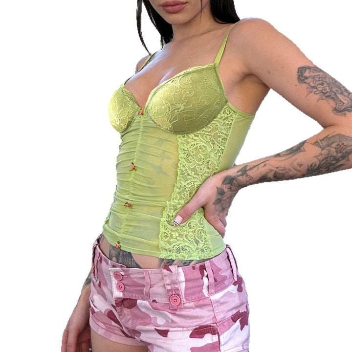 Damen Spitzen-Camisole mit wunderschöner Raffung und knopfartigen Akzenten Drune