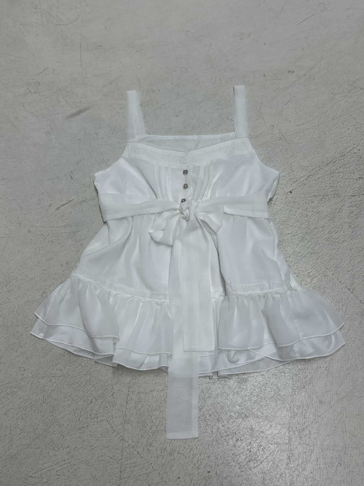 Damen luftiges Spaghetti-Trägertop mit Rüschendetails und dekorativer Schleife Drune