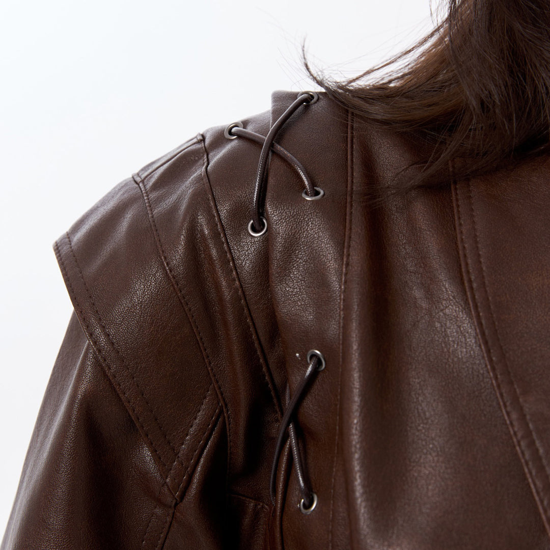 Damen Modischer Lederblazer mit tailliertem Schnitt und einzigartigen Bindegürteln Drune