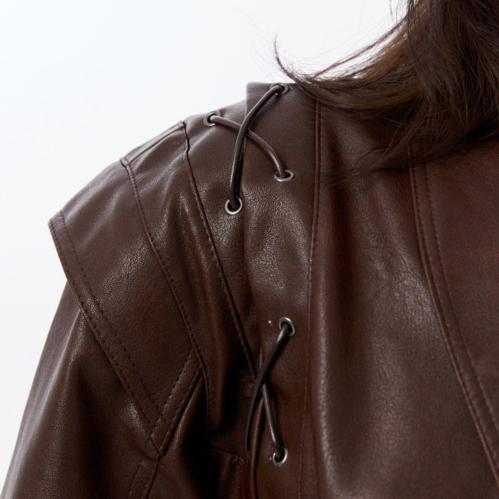 Damen Modischer Lederblazer mit tailliertem Schnitt und einzigartigen Bindegürteln Drune