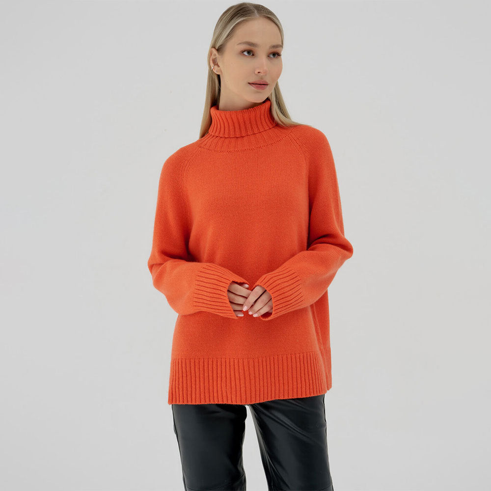 Damen Unifarbenes Rollkragenpullover aus hochwertiger Wolle Drune