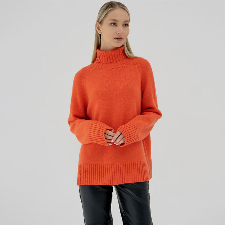 Damen Strickpullover mit hochgestocktem Kragen und lässigem Schnitt Drune