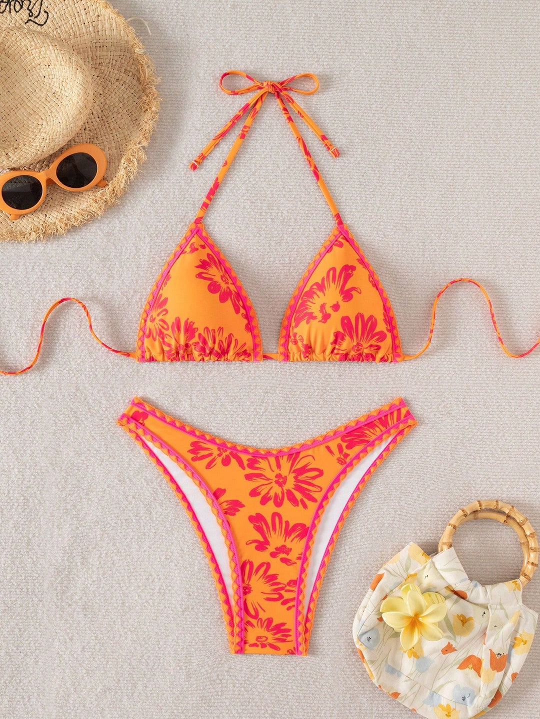 Damen Triangel-Bikini mit verspieltem Blumenmuster Drune