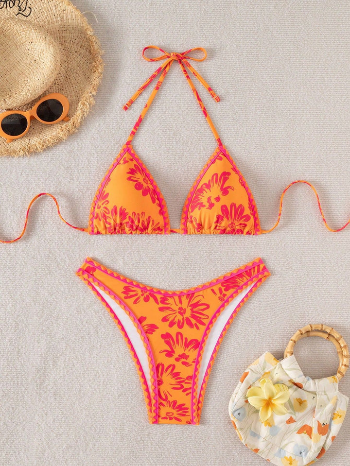 Damen Triangel-Bikini mit verspieltem Blumenmuster Drune