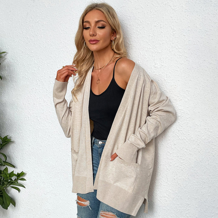 Damen lässiger Strickcardigan mit tiefem V-Ausschnitt und praktischen Taschen Drune