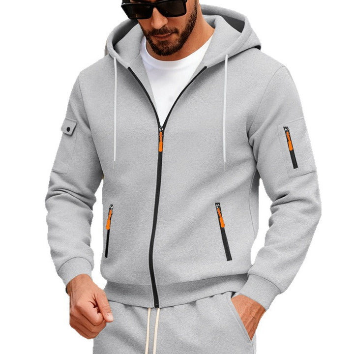 Herren nan Kapuzen-Sweatjacke mit durchgehendem Reißverschluss, mehreren Reißverschlusstaschen und Ärmel-Pocket Drune