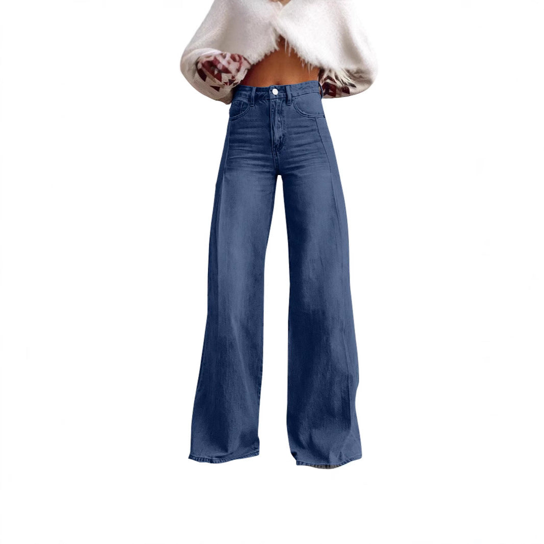 Damen nan hochgeschnittene Schlagjeans mit extra weitem Bein, figurstreckender Passform und dezenter Vintage-Waschung Drune
