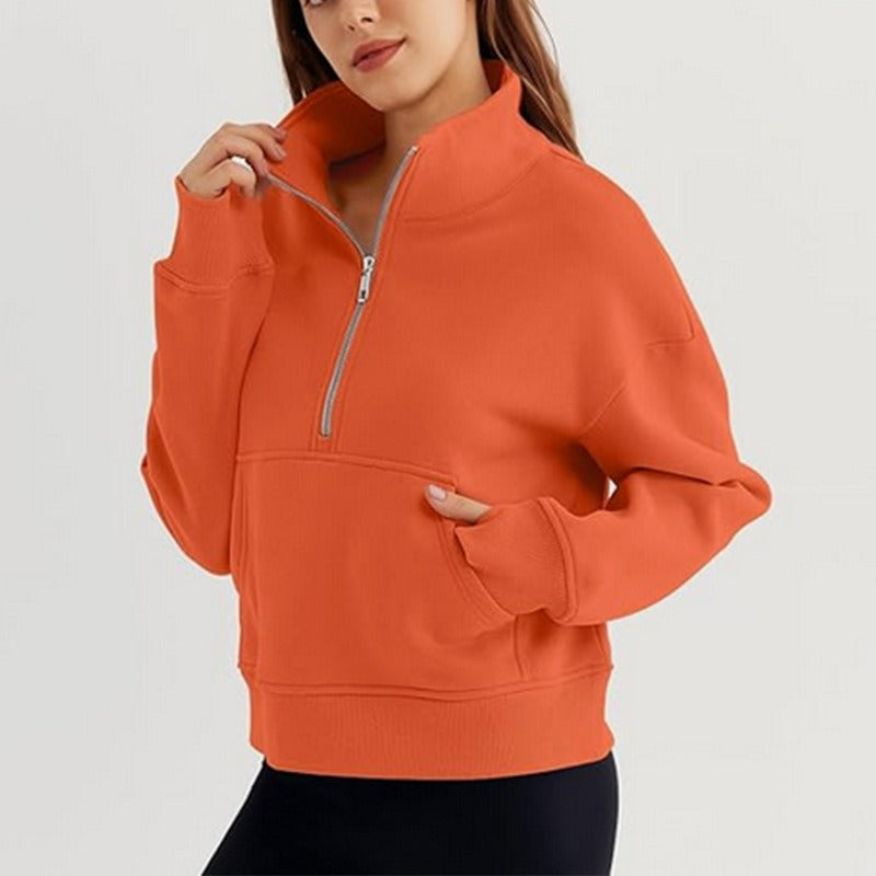 Damen lässiger Pullover mit hohem Kragen und kurzer Reißverschluss Drune