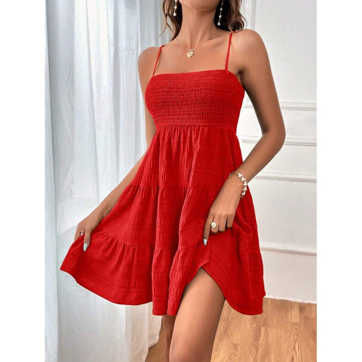 Damen luftiges Sommerkleid mit legerem Schnitt und eleganten Spaghetti-Trägern Drune