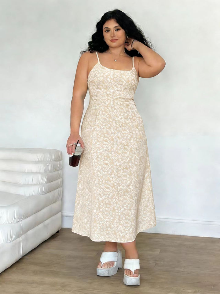 Damen Maxikleid mit feinem Blumenmuster und verstellbaren Spaghettiträgern Drune