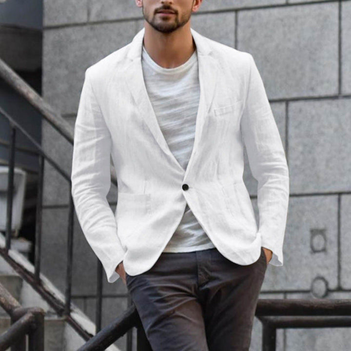 Herren eleganter Leinen-Blazer mit modernem Schnitt und Taschen Drune