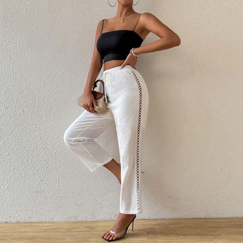 Damen Baumwoll-Breite Hose mit seitlichen Rüschendetails Drune