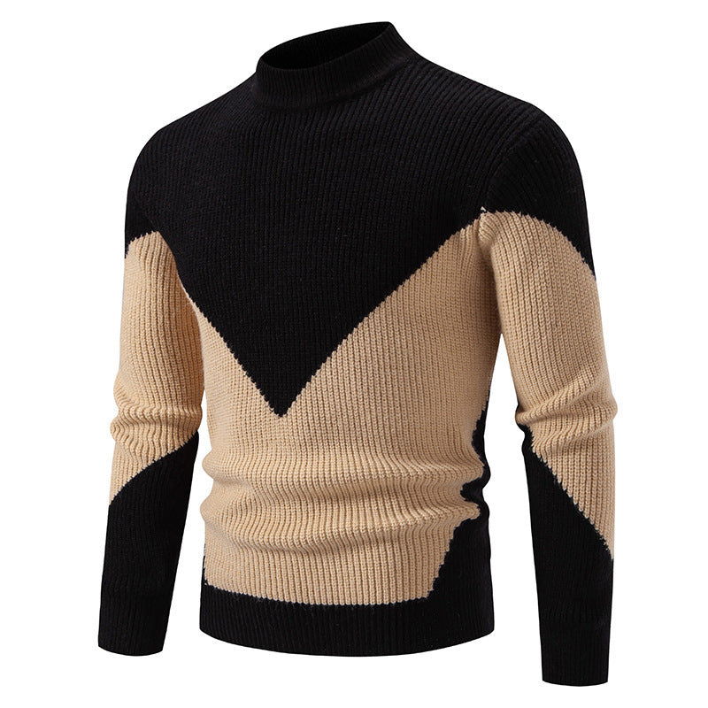Herren nan gerippter Feinstrickpullover mit Stehkragen und kontrast-Blockdesign Drune