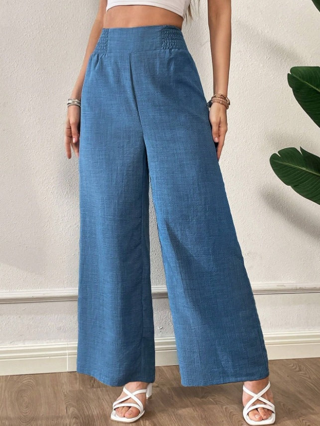 Damen elegante weite Leinenhose mit elastischem Bund Drune
