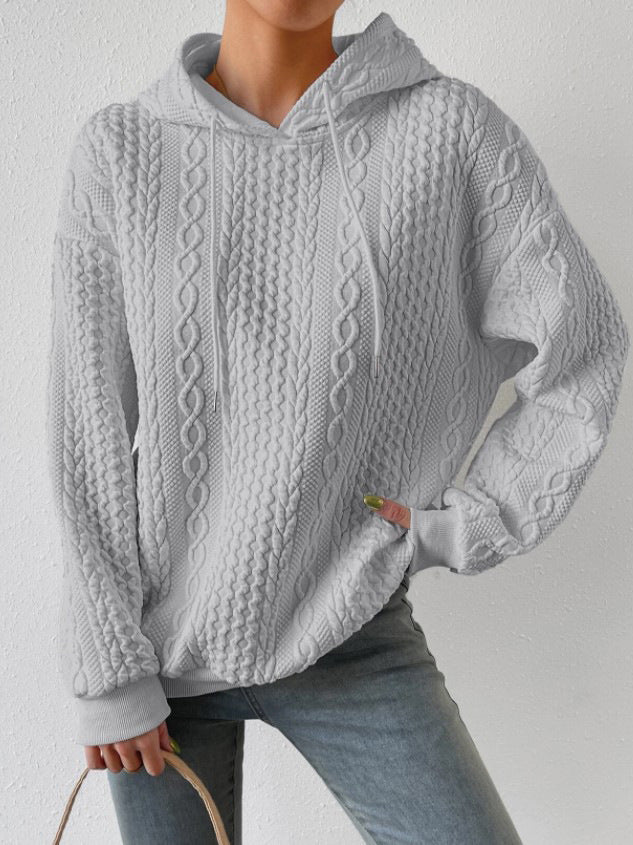 Drune Jacquard Kapuze Schnürung langärmliges lockeres Sweatshirt