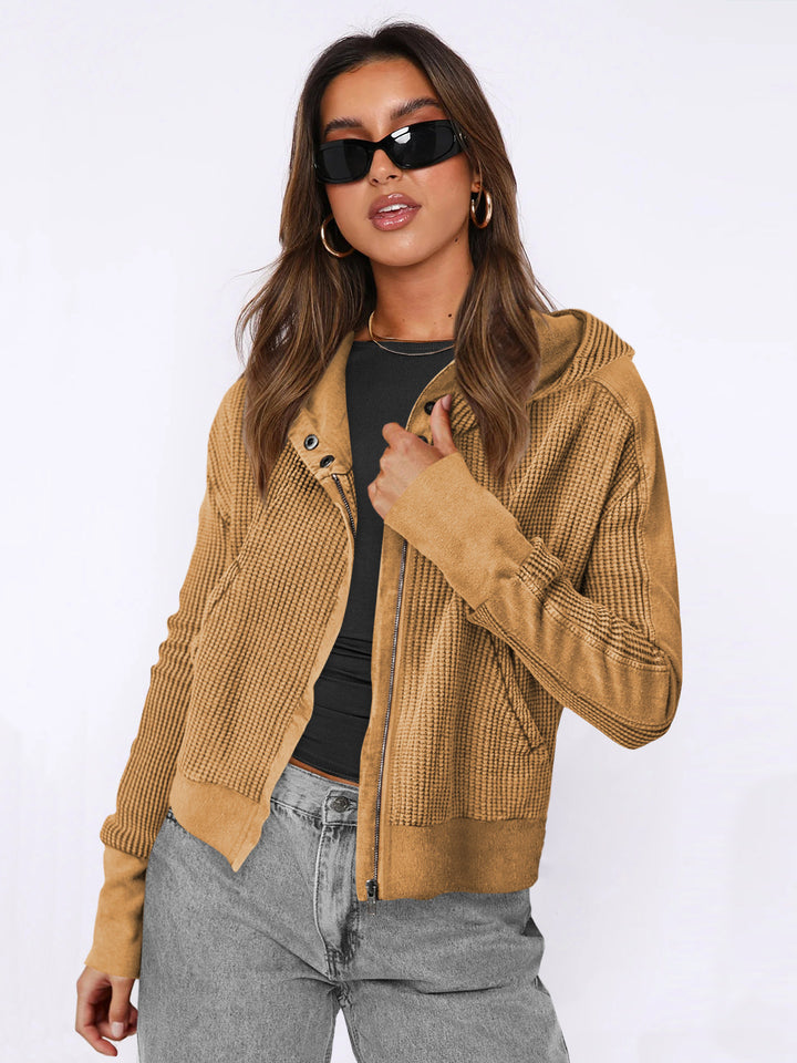 Damen lässige Kapuzenjacke mit strukturiertem Obermaterial und Reißverschluss Drune