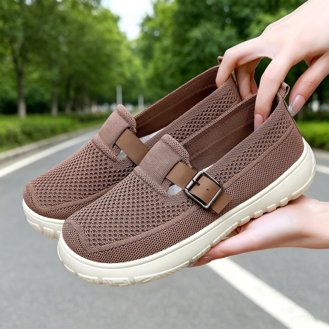 Damen nan atmungsaktiver Strick-Slip-On mit verstellbarer Metallschnalle und federnder Leicht-EVA-Sohle Drune