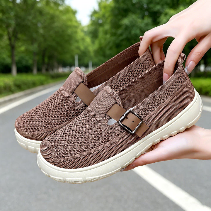 Damen nan atmungsaktiver Strick-Slip-On mit verstellbarer Metallschnalle und federnder Leicht-EVA-Sohle Drune