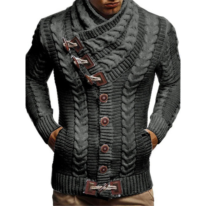 Herren Strickjacke mit großem Kragen und Zopfmuster Drune