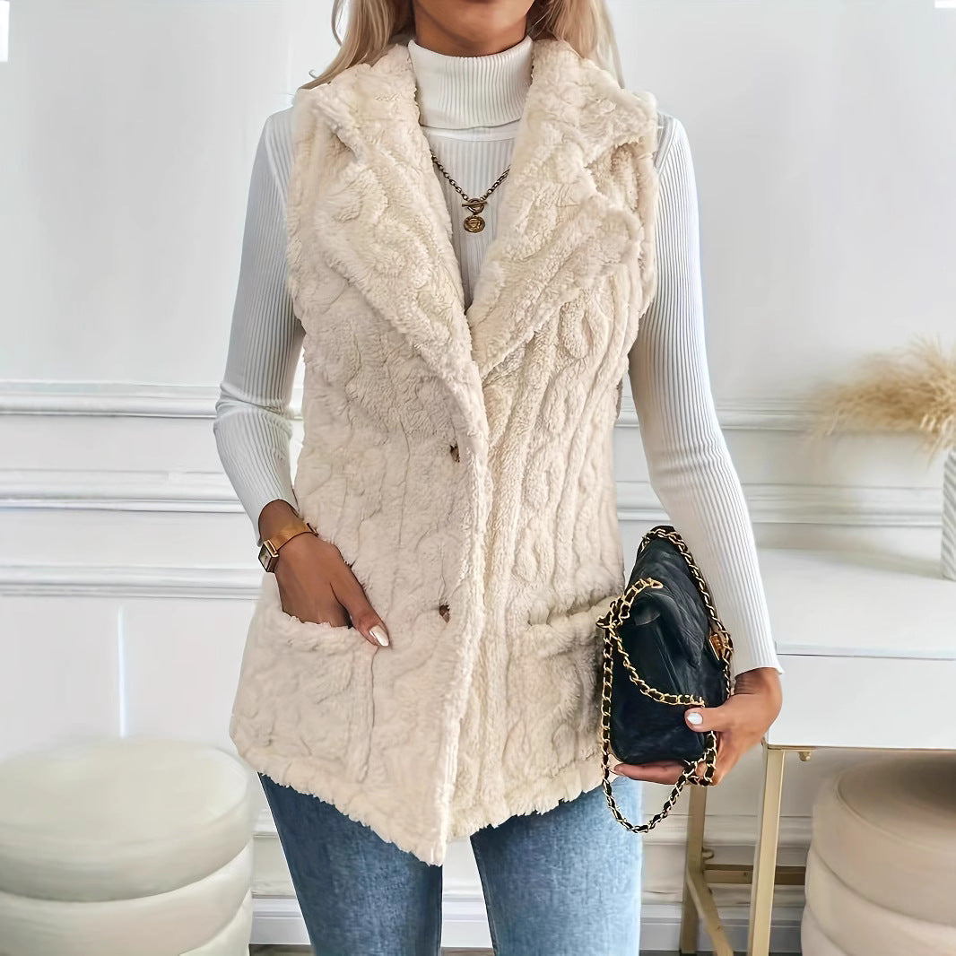 Damen Flauschige Weste mit strukturiertem Design und praktischen Taschen Drune