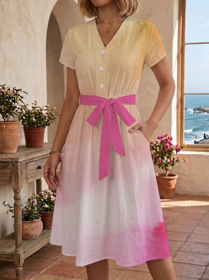 Damen Sommerliches Kleid mit taillierbarem Bindegürtel und floralem Muster Drune