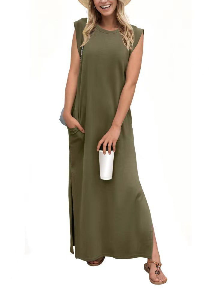 Damen Maxikleid mit modernen Schulterdetails und fließendem Schnitt Drune