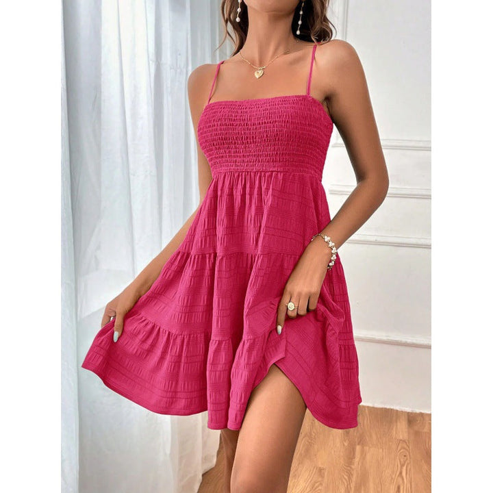 Damen luftiges Sommerkleid mit legerem Schnitt und eleganten Spaghetti-Trägern Drune