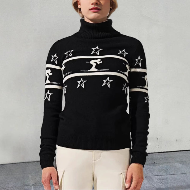 Damen Rollkragenpullover mit Skimotiv und Sternen Drune